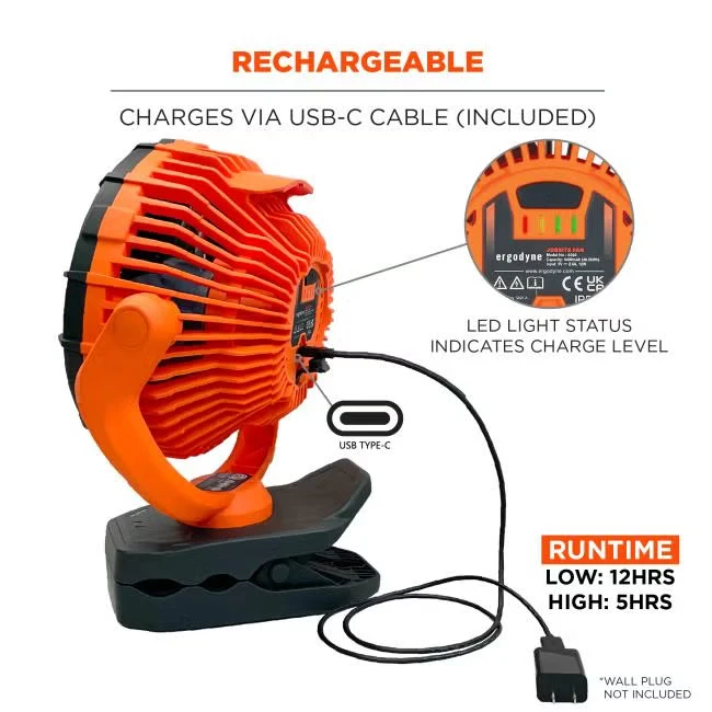 Chill-Its 6090 Rechargeable Portable Jobsite Fan, Orange, 1/EA #12800 - Image 10
