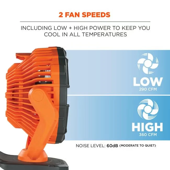 Chill-Its 6090 Rechargeable Portable Jobsite Fan, Orange, 1/EA #12800 - Image 8