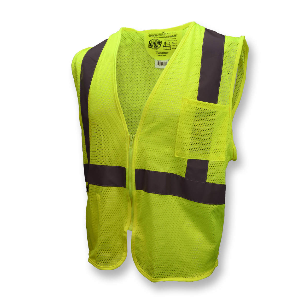 SV25 Economy Class 2 Self-Extinguishing Mesh Safety Vest with Zipper - Green , 1/EA #SV25-2ZGM - Image 2