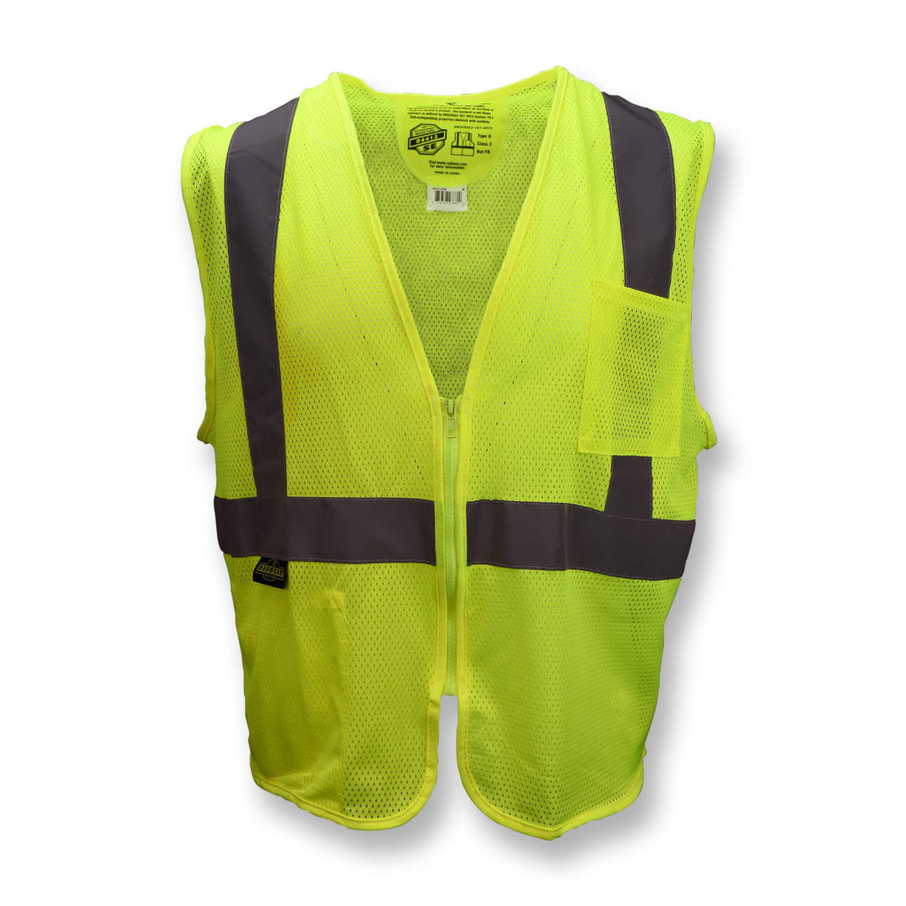 SV25 Economy Class 2 Self-Extinguishing Mesh Safety Vest with Zipper - Green , 1/EA #SV25-2ZGM - Image 4