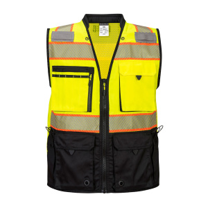 US375 - Hi-Vis Premium Surveyor Vest, Yellow/Black,  1/EA #US375YB-LOGO (Logo Included)