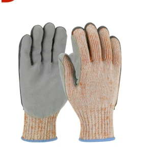 SCRAP KING 7G POLYKOR SEAMLESS KNIT W/ SPLIT COWHIDE PALM, A9 VEND PACK, 1 PR #09-H550SLPV