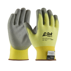 G-TEK KEV, YELLOW 15G KEVLAR/EL SEAMLESS KNIT, GRAY PU GRIP, VEND PK, 1 PR #09-K1250V