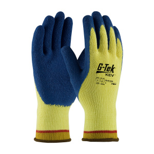 G-TEK KEV, 100% KEVLAR 7G YELLOW SHELL, BLUE LATEX CRINKLE GRIP, A4, 1 DZ #09-K1300