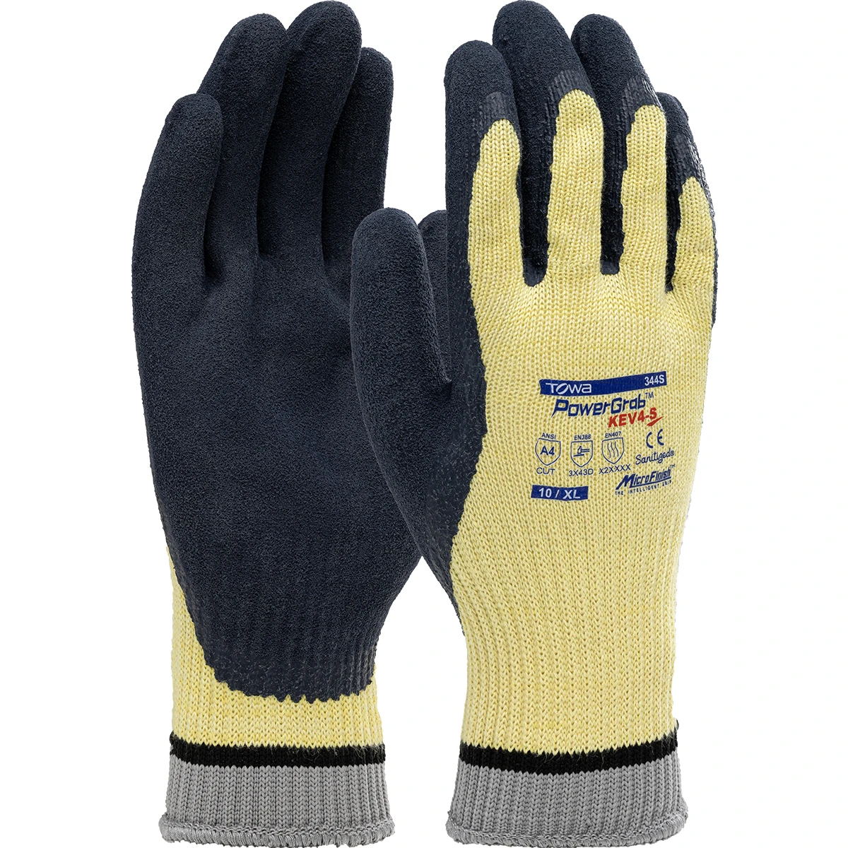 POWERGRAB KEV4, YELLOW 10G KEVLAR SHELL, LATEX MICROFINISH GRIP, A3, 1 DZ #09-K1444