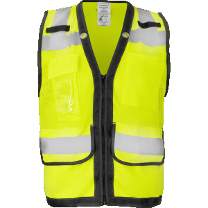 Type R Class 2 Contrast Hi Vis Reflective Zipper Safety Vest w/ 12 Pockets, Mic Tabs & ID Badge Holder, 1/EA #1279-Z-RD-CID-Logo (Logo Included)