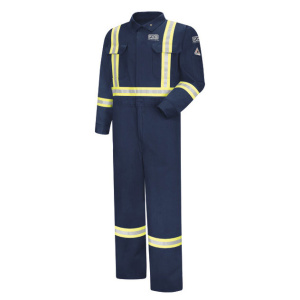 FR Men's Premium Coverall with Reflective Trim - EXCEL FR ComforTouch - Navy, 1/EA #CTBANV-RG-PXS/MMR (Logo Included)