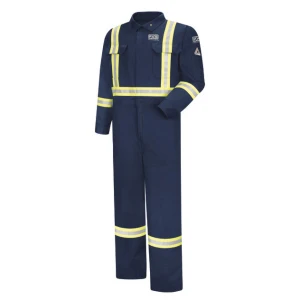 FR Men's Premium Coverall with Reflective Trim - EXCEL FR ComforTouch - Navy, 1/EA #CTBANV-RG-PXS/MMR (Logo Included)