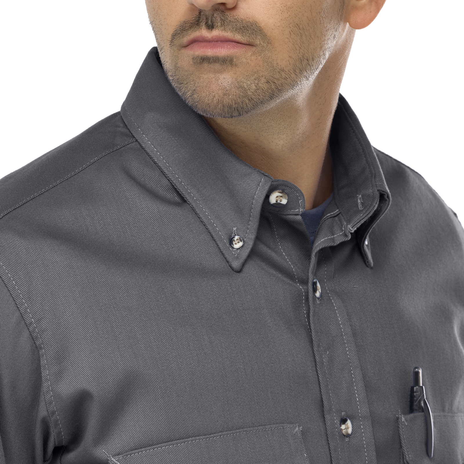 Men's Midweight FR Dress Uniform Shirt, Grey, 1 EA #SLU2GY - Image 2
