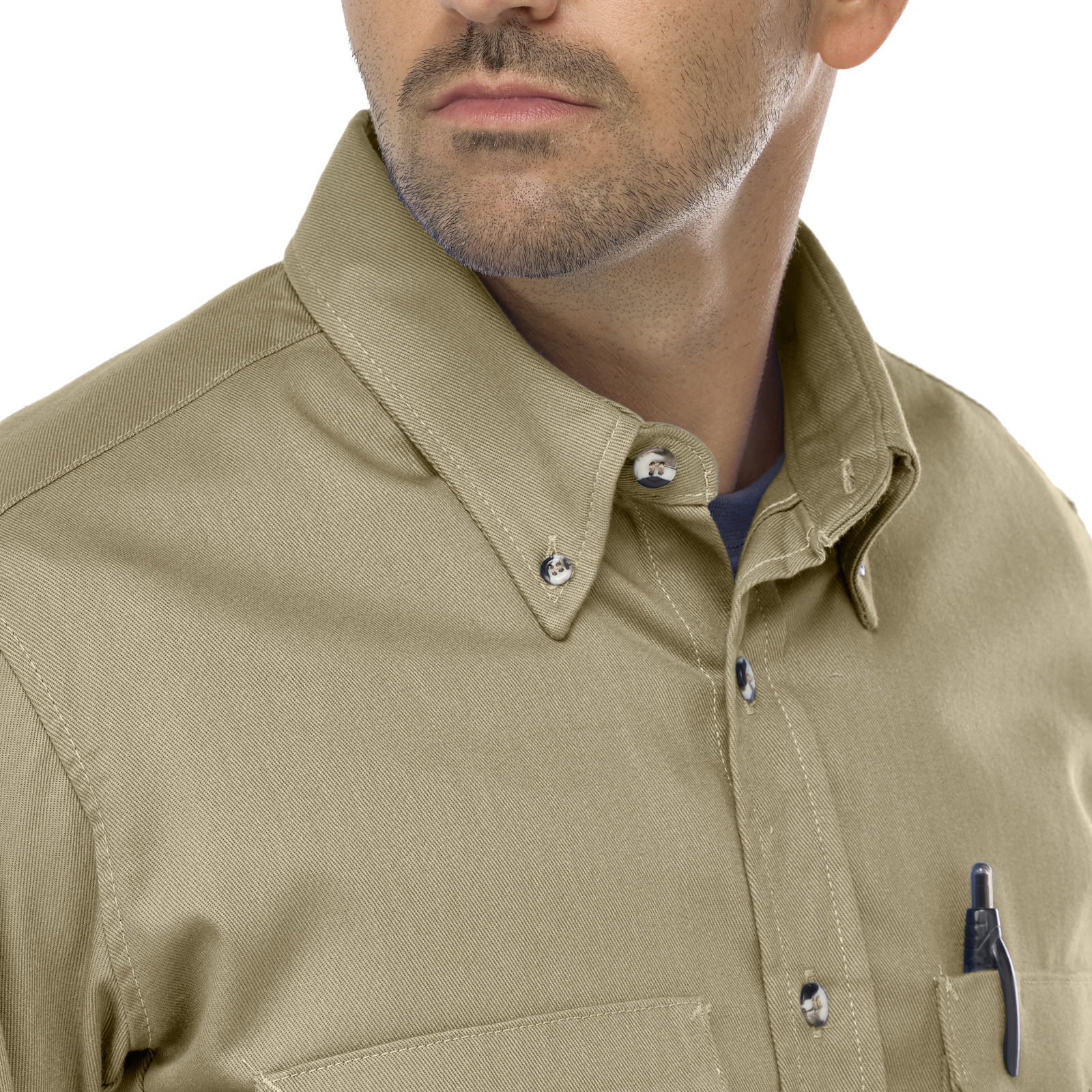 Men's Midweight FR Dress Uniform Shirt, Khaki, 1 EA, #SLU2KH - Image 2