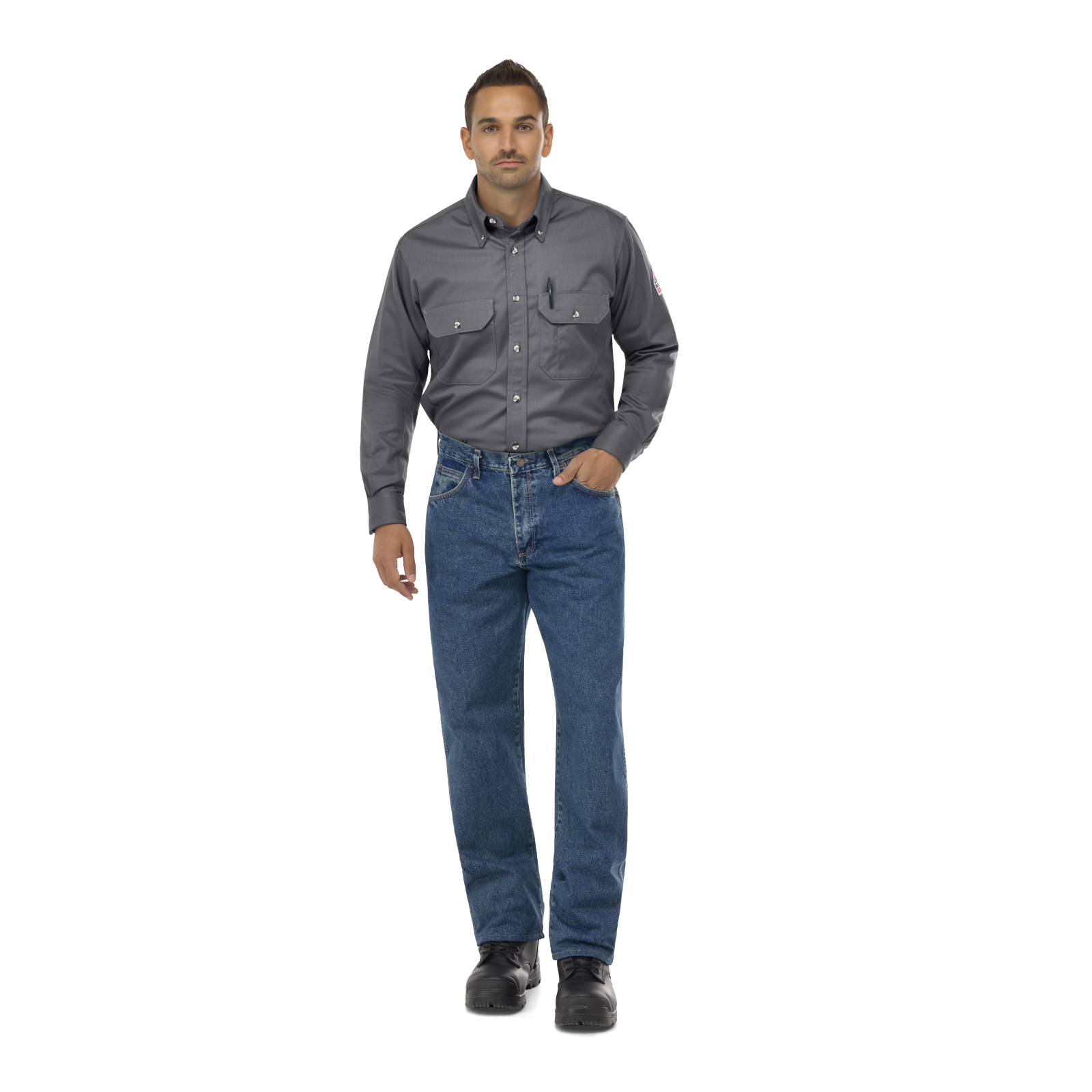Men's Midweight FR Dress Uniform Shirt, Grey, 1 EA #SLU2GY - Image 3