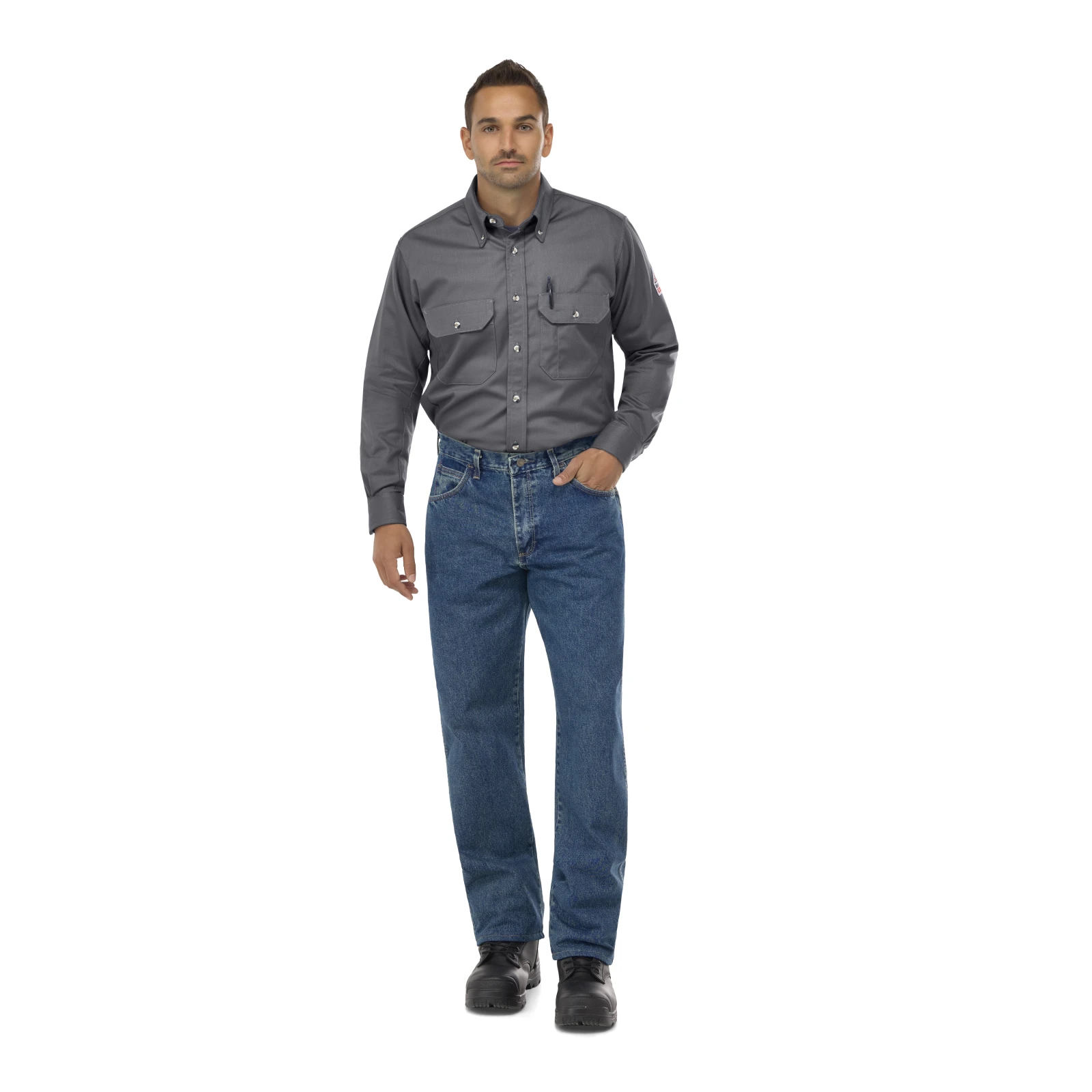 Men's Midweight FR Dress Uniform Shirt, Grey, 1 EA #SLU2GY - Image 3