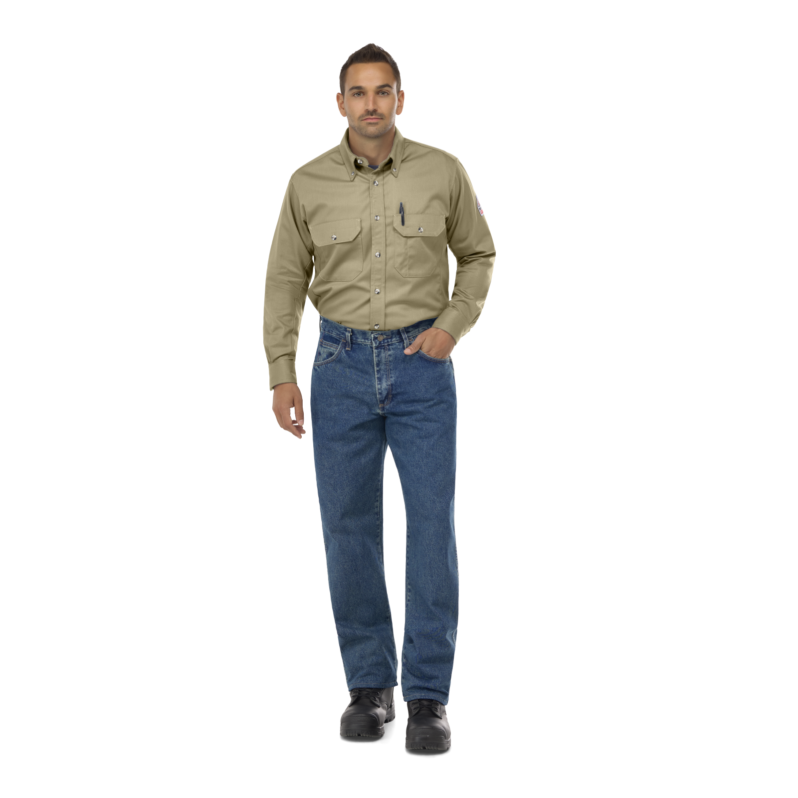 Men's Midweight FR Dress Uniform Shirt, Khaki, 1 EA, #SLU2KH - Image 3