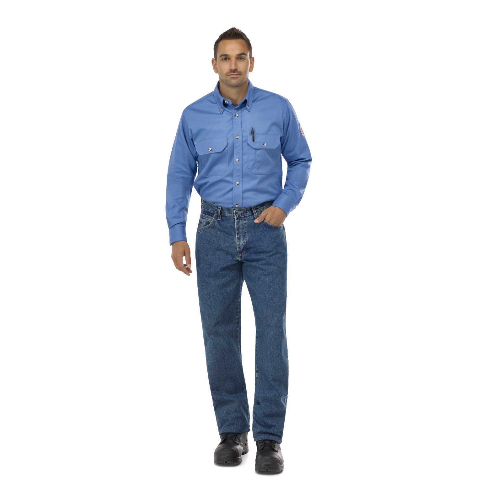 Men's Midweight FR Dress Uniform Shirt, Light Blue, 1 EA #SLU2LB - Image 2