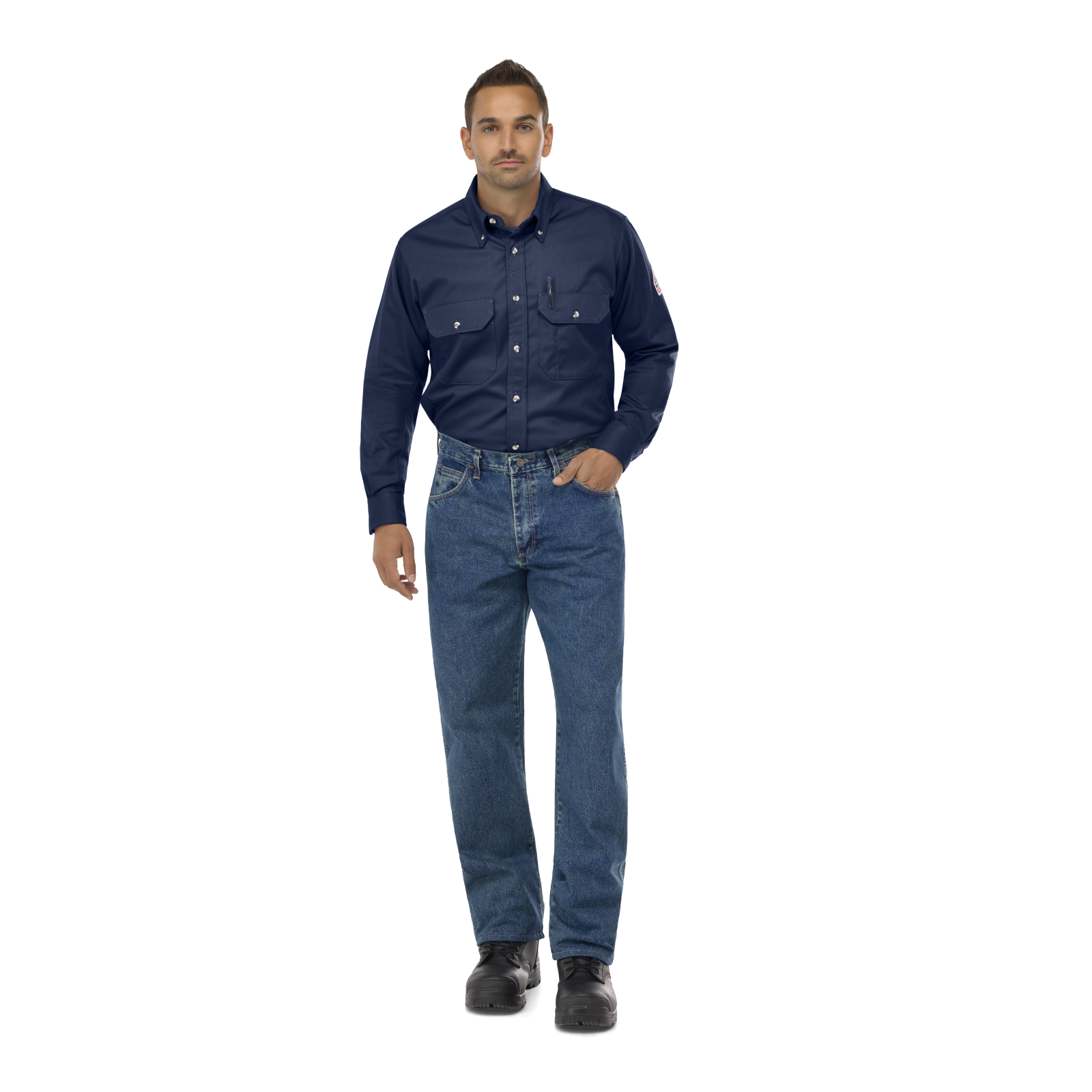 Men's Midweight FR Dress Uniform Shirt, Navy, 1 EA #SLU2NV - Image 3