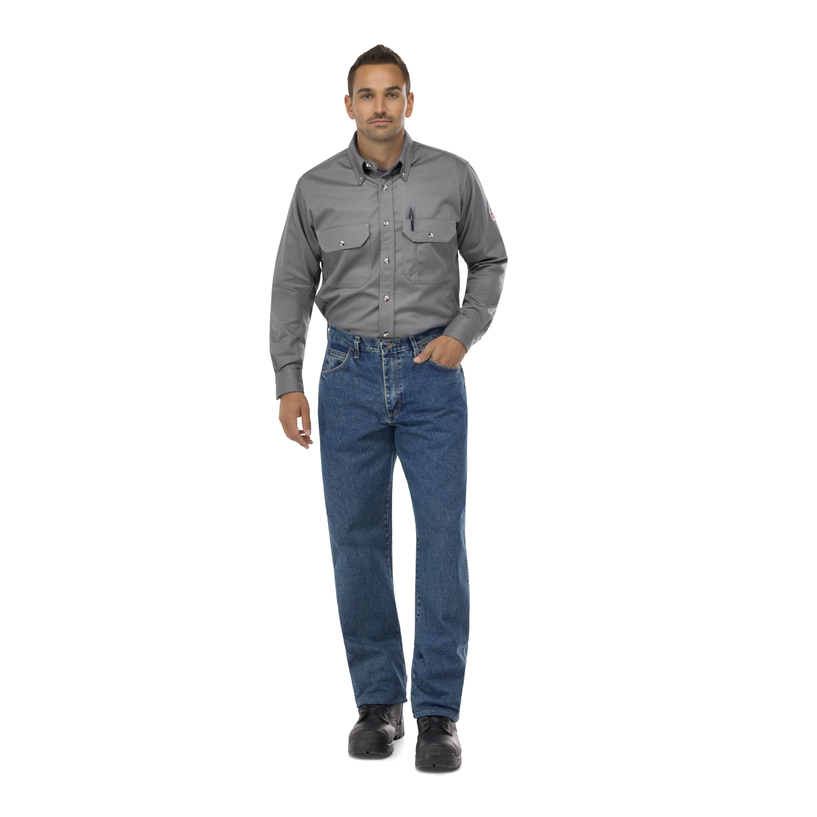 Men's Midweight FR Dress Uniform Shirt, Silver Grey, 1 EA #SLU2SY - Image 3