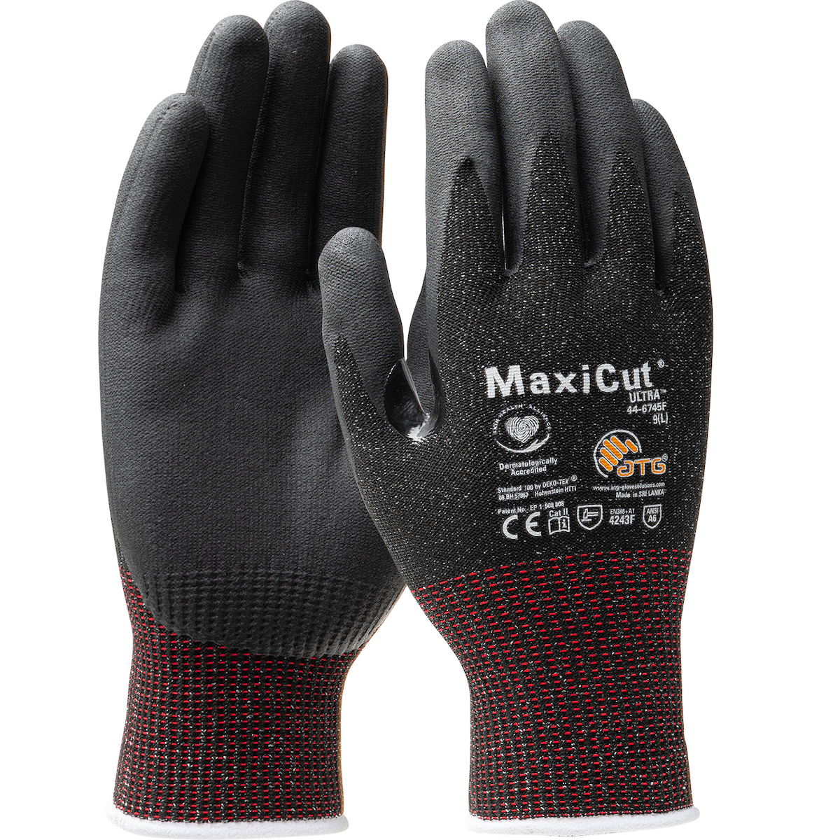 ATG MaxiCut Ultra Seamless Knit A6 Engineered Yarn with Premium Nitrile Coated MicroFoam Grip on Palm & Fingers - Touchscreen, 1/DZ #44-6745F