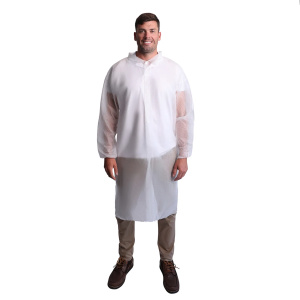 VGuard White Lightweight Polypropylene Lab Coat, Snap Closure, 30/CS #B1AS1(M-XL)