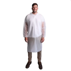 VGuard White Lightweight Polypropylene Lab Coat, Snap Closure, 30/CS #B1AS1(M-XL)